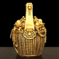 Feng Shui Inviting Wealth Copper Bucket of Gold Ornaments Treasure Bowl Money Jar Yuanbao Ruyi Home Miniatures