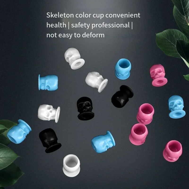 

200PCS Disposable Tattoo Ink Cup Permanent Makeup Pigment Holder Container CapTattoo Accessory with Base Skeleton Color Cup