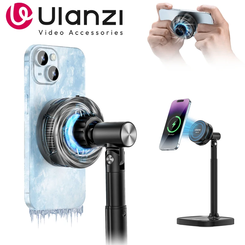 Ulanzi SK-10 Магнитная подставка для мобильного телефона 3 в 1, охлаждающий вентилятор и беспроводное зарядное устройство для iPhone, регулируемая по высоте настольная подставка для телефона