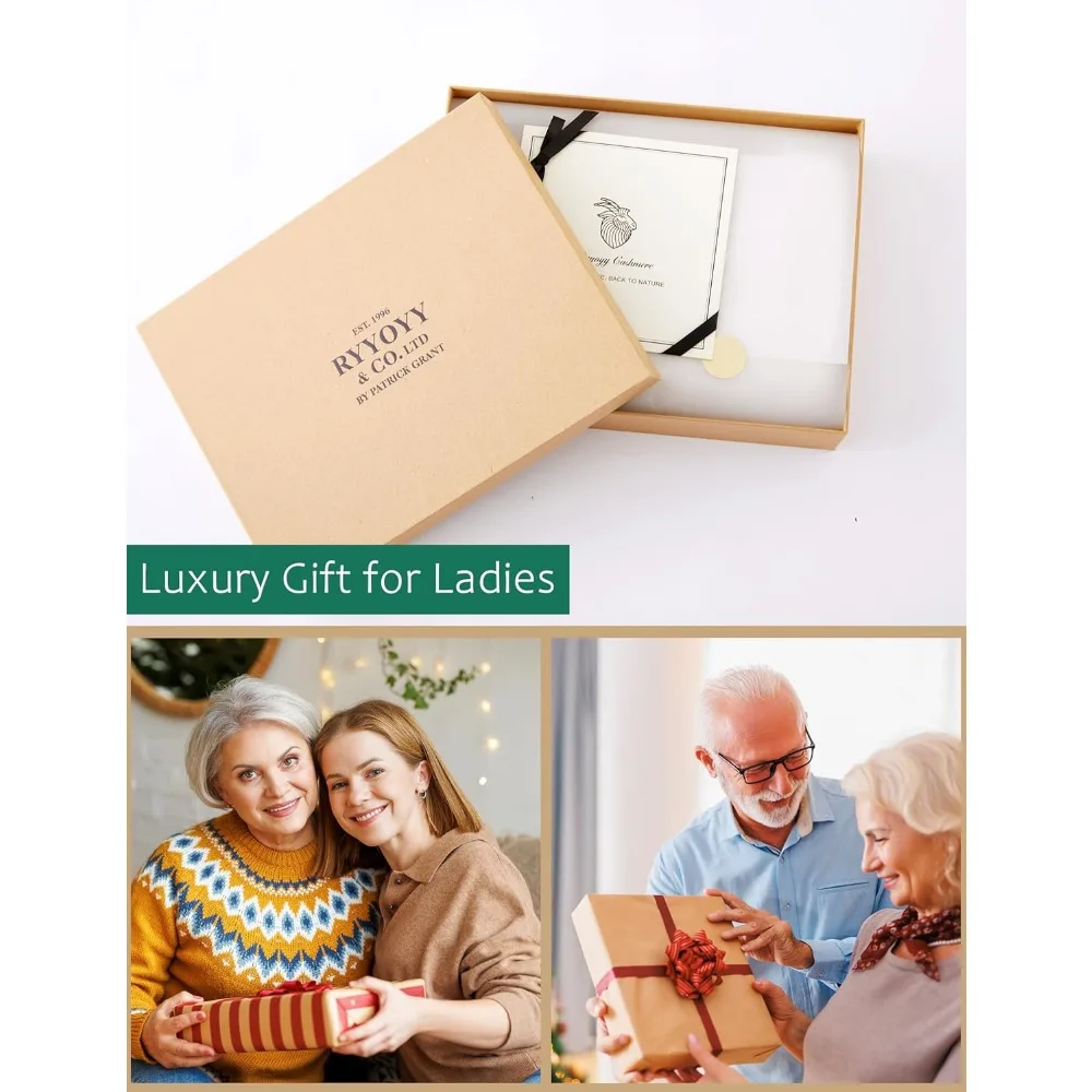 وشاح نسائي فاخر خفيف الوزن مصنوع من الكشمير بنسبة 100% مع نمط غرزة كابل وصندوق هدايا للدفء الناعم