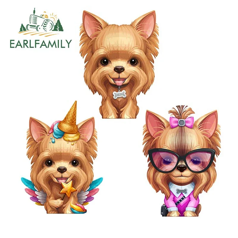 

EARLFAMILY 13cm x 10cm Yorkie Dog Cute Car Styling Stickers Cartoon Auto Window Bumper Trunk Car Decals Vinyl Car Wrap
