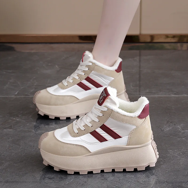الشتاء سميكة سوليد عالية الجودة المرأة أحذية رياضية غير رسمية الارتفاع زيادة الصوف الدفء نمط جديد مريح #3