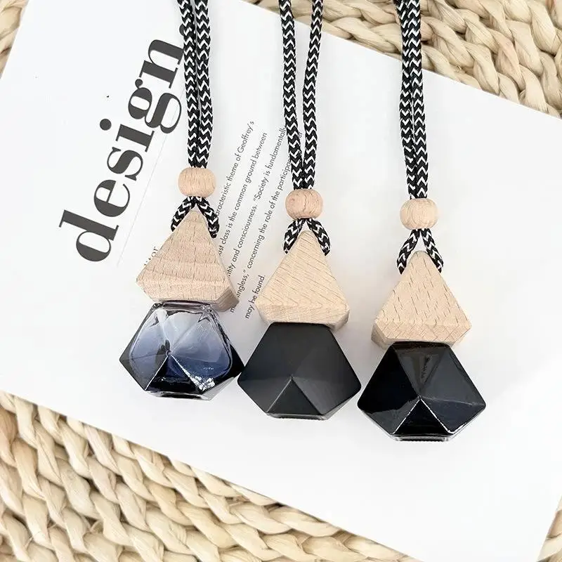 1Pcs Triangle Cover Matte Black Empty Perfume Bottle Car Essential Oil Diffuser Fragrance Freshener Ornament