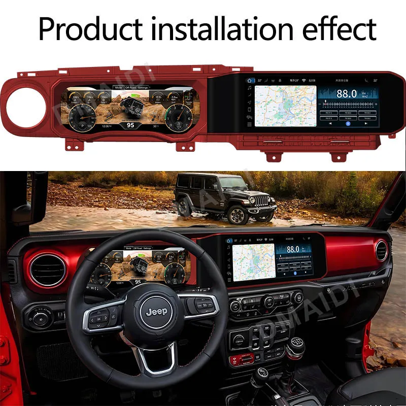 New Dual Screen Android 13 For Jeep Wrangler 3JK 2023 Speedometer Digital Instrument Cluster Car Dashboard LCD Display CAR Radio