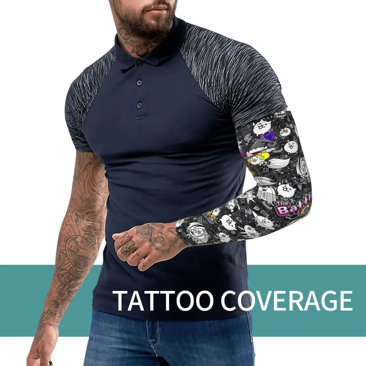 Battle Cats Arm Sleeves Men Women Sun UV Protection Tattoo Cover Up Sports Cooling Cycling