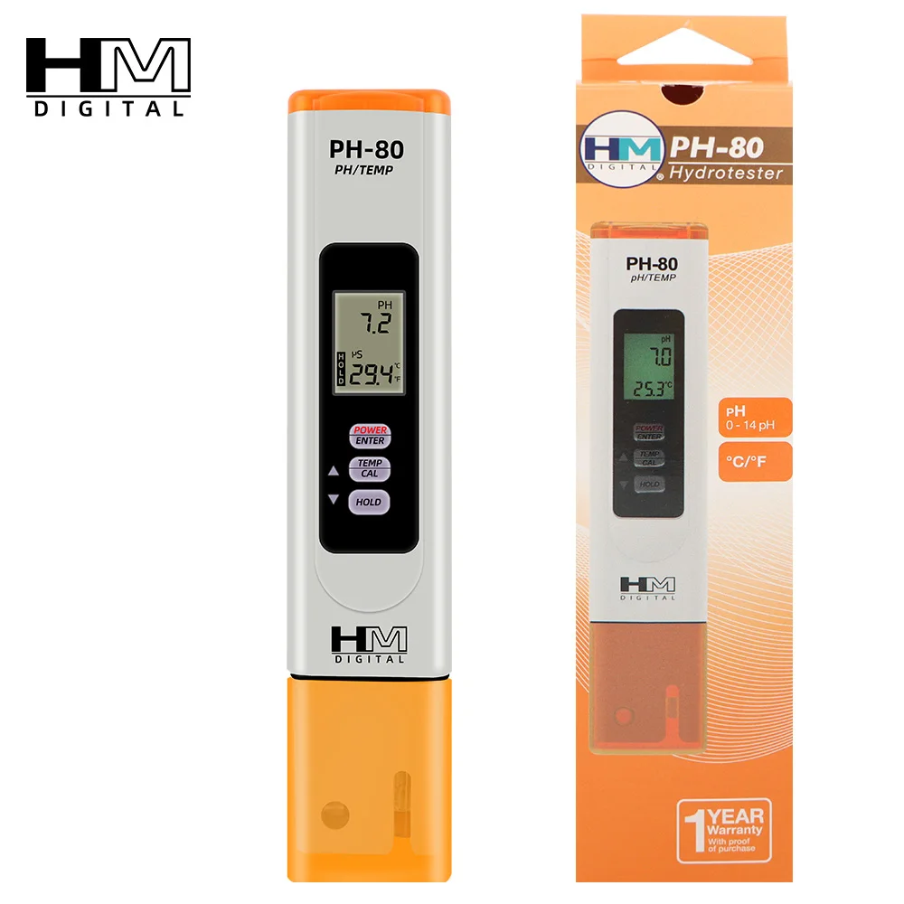 HM Digital PH-80 pH /Temp HydroTester with One-touch automatic digital calibration and Datahold