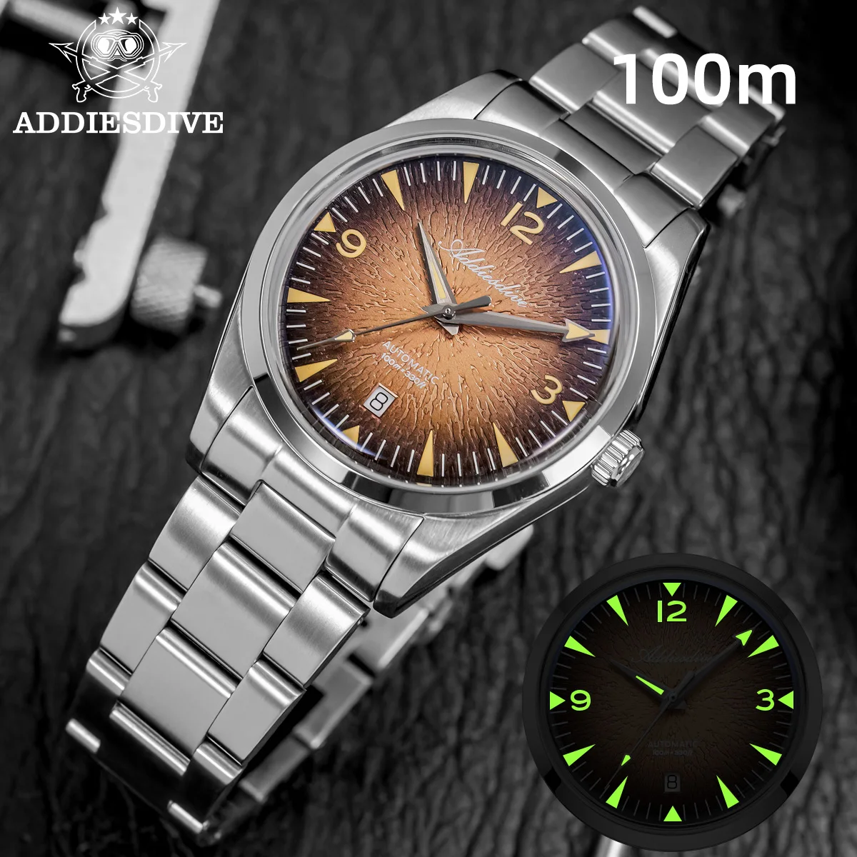 

ADDIESDIVE 2025 Man Dive Watch AD2508 Luminous Bubble Mirror Glass 10Bar Waterproof 8215 Movement Automatic Mechanic Watch NEW