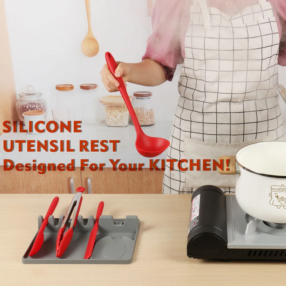 

1Pcs Silicone Spoon Rest Multipurpose Kitchen Cutlery Rack Ladle Spatula Storage Holder Non-Slip Spoon Rack Oil Brush Storage