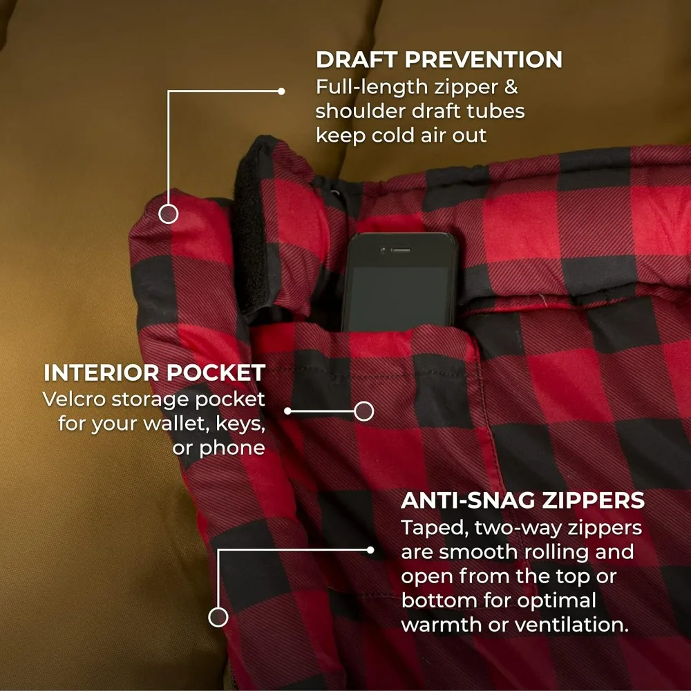 35 Degree and 0 Degree Sleeping Bag. Warm and Comfortable Camping Sleeping Bag, Tough Canvas Shell for Camping, Cold Weather.