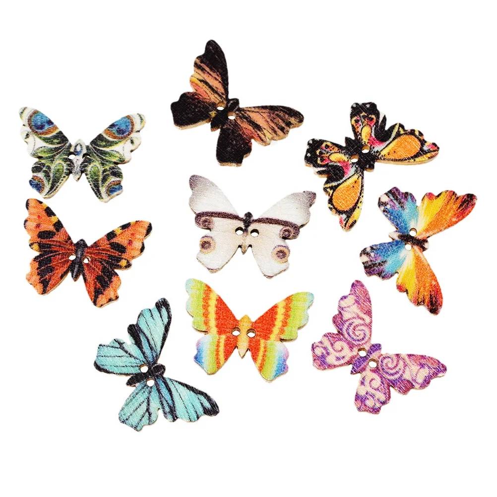 

100Pcs Colorful Wooden Butterfly Buttons Assorted Colors DIY Sewing Craft Scrapbooking Decoration Wooden Button