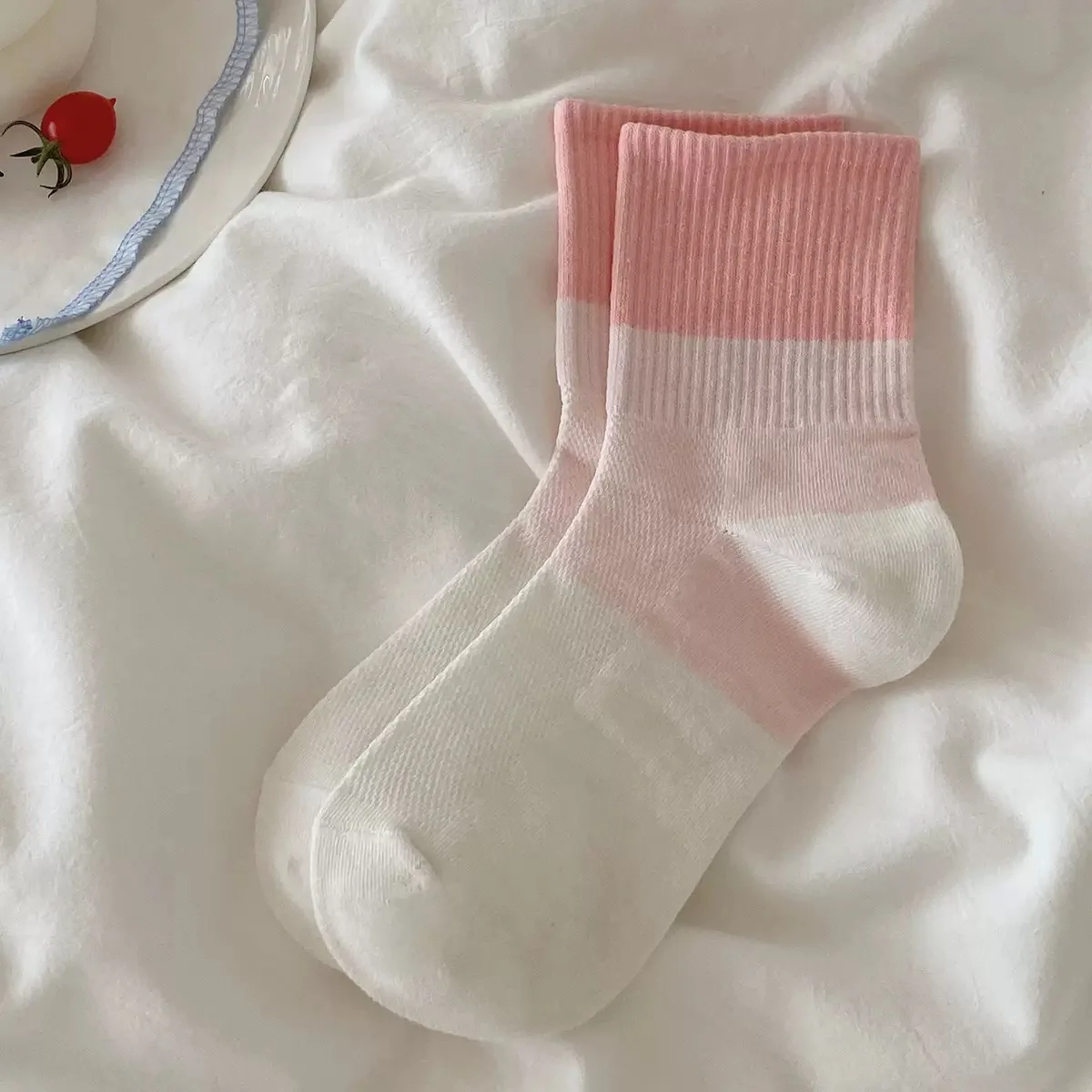 1/4 Paar Dopamin-Farblich passende Damen-Mid-Tube-Socken, modisches Design, süßer Stil, weich, bequem, für alle Jahreszeiten, Freizeitsocken – Detail 2