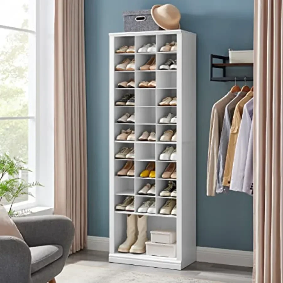 11 Tiers Shoe Storage Cabinet for Entryway, Engineered Wood in White, Space-Saving Vertical Design with Ventilated Cubby Shelve