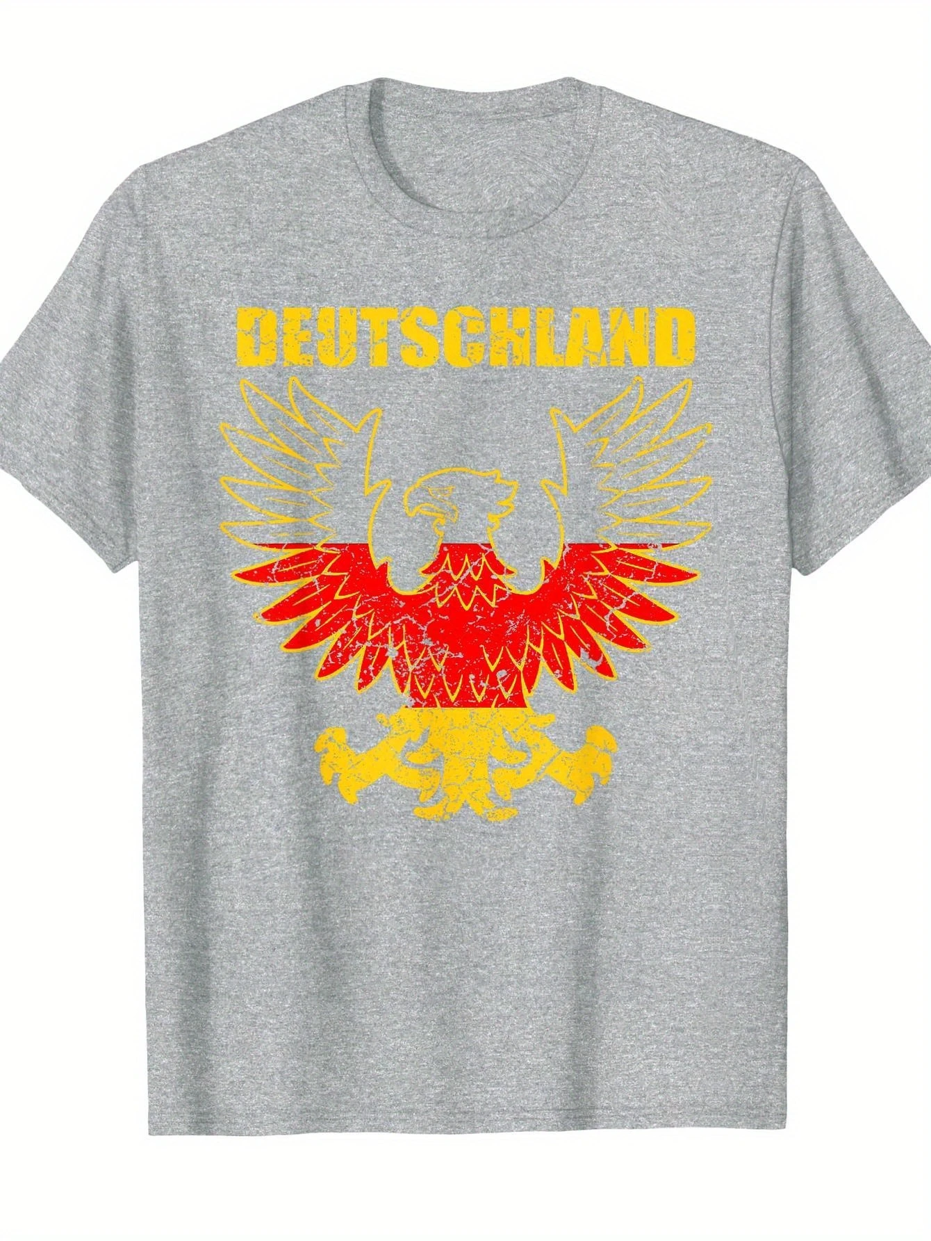 

German Eagle Flag&Coat of Arms National Team Fan&Golden German Lettering Design-100% short sleeve printed men's T-shirt.