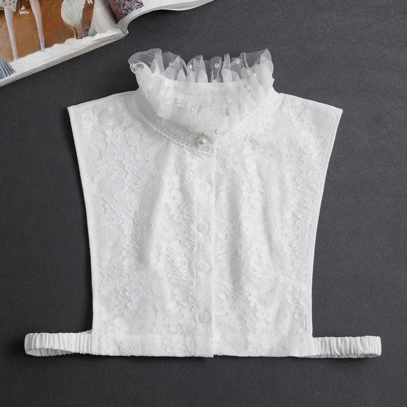 Chiffon Lace Fake Collar for Autumn Sweater Shirt High Stand Deatchable Collar Decoration Female Embroidery False Collar