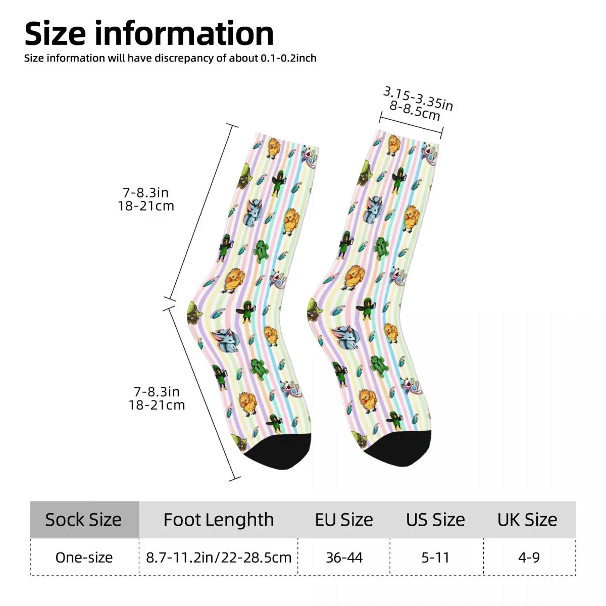 Autumn Winter Retro Women Men Pattern Final Fantasy Cactus Socks Cactus Game Chibi Cute Kawaii Non-slip Crew Socks