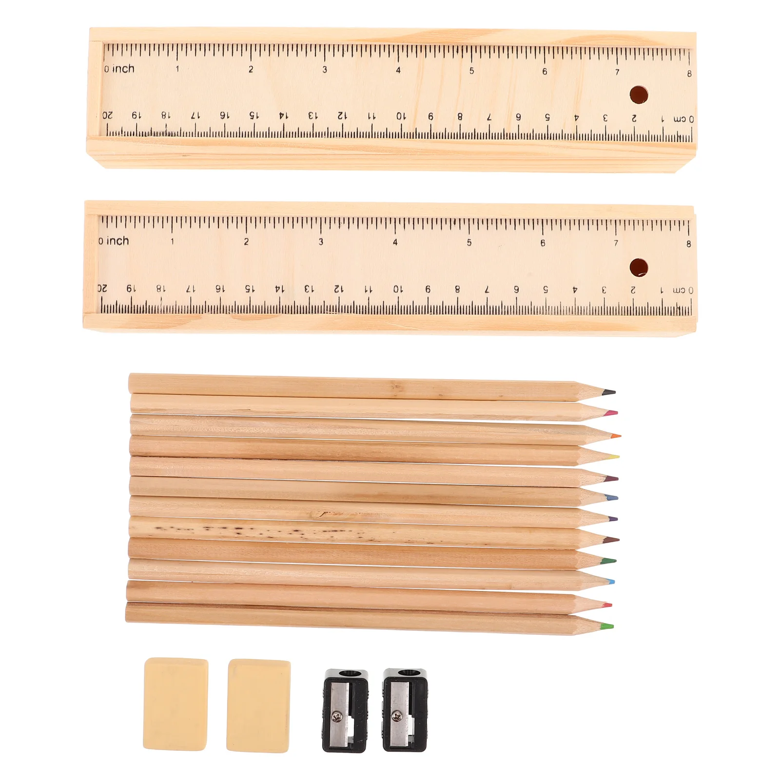 

2pcs 12 Natural Wood Pencil Box Classroom Tools Kids Drawing Mini Pencils Organizer Colored Pencil Case Portable
