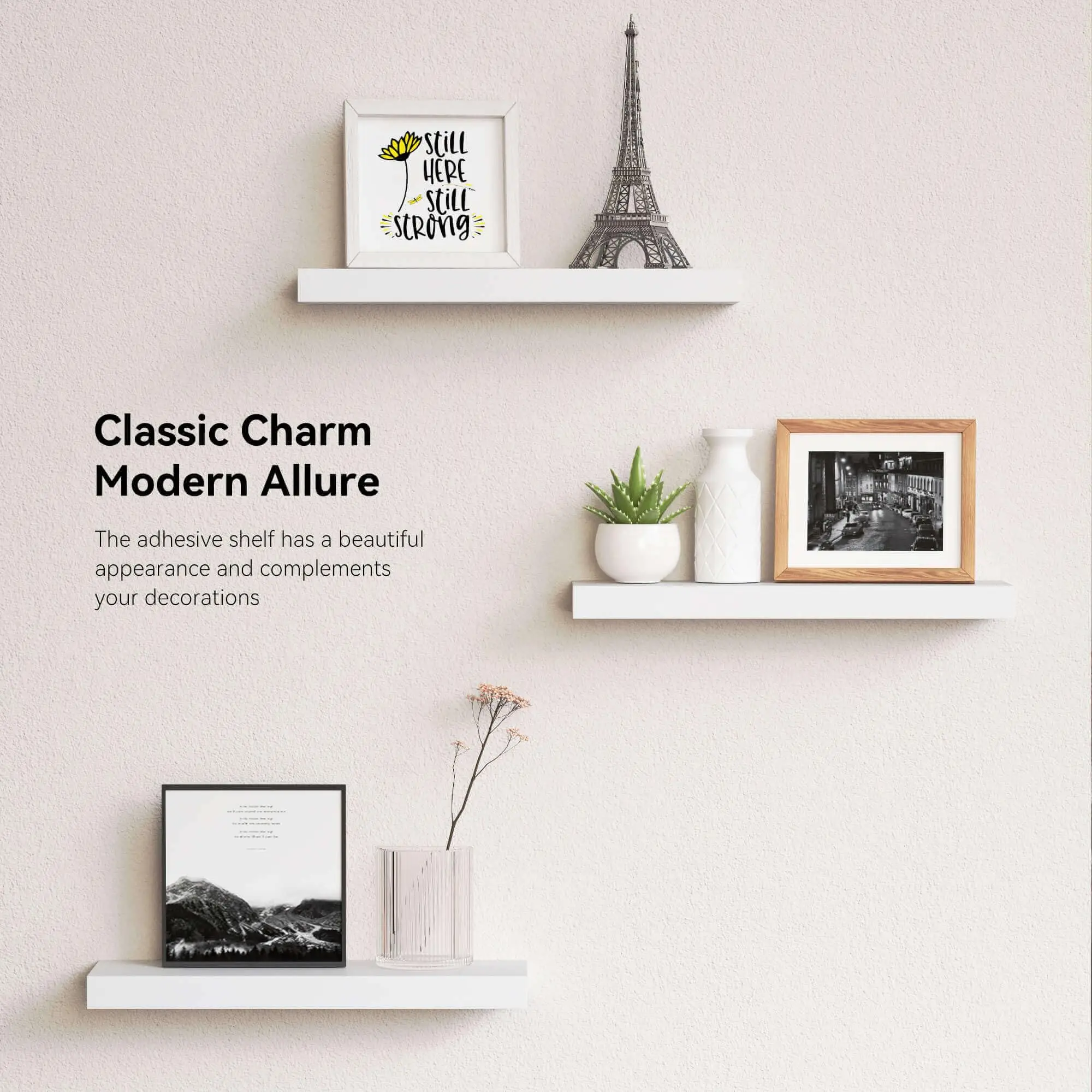 White 6Pcs Floating Shelves, Wall Mounted Small Shelves for Room, Modern Hanging Shelves, Display Wall for Wall Décor image 5