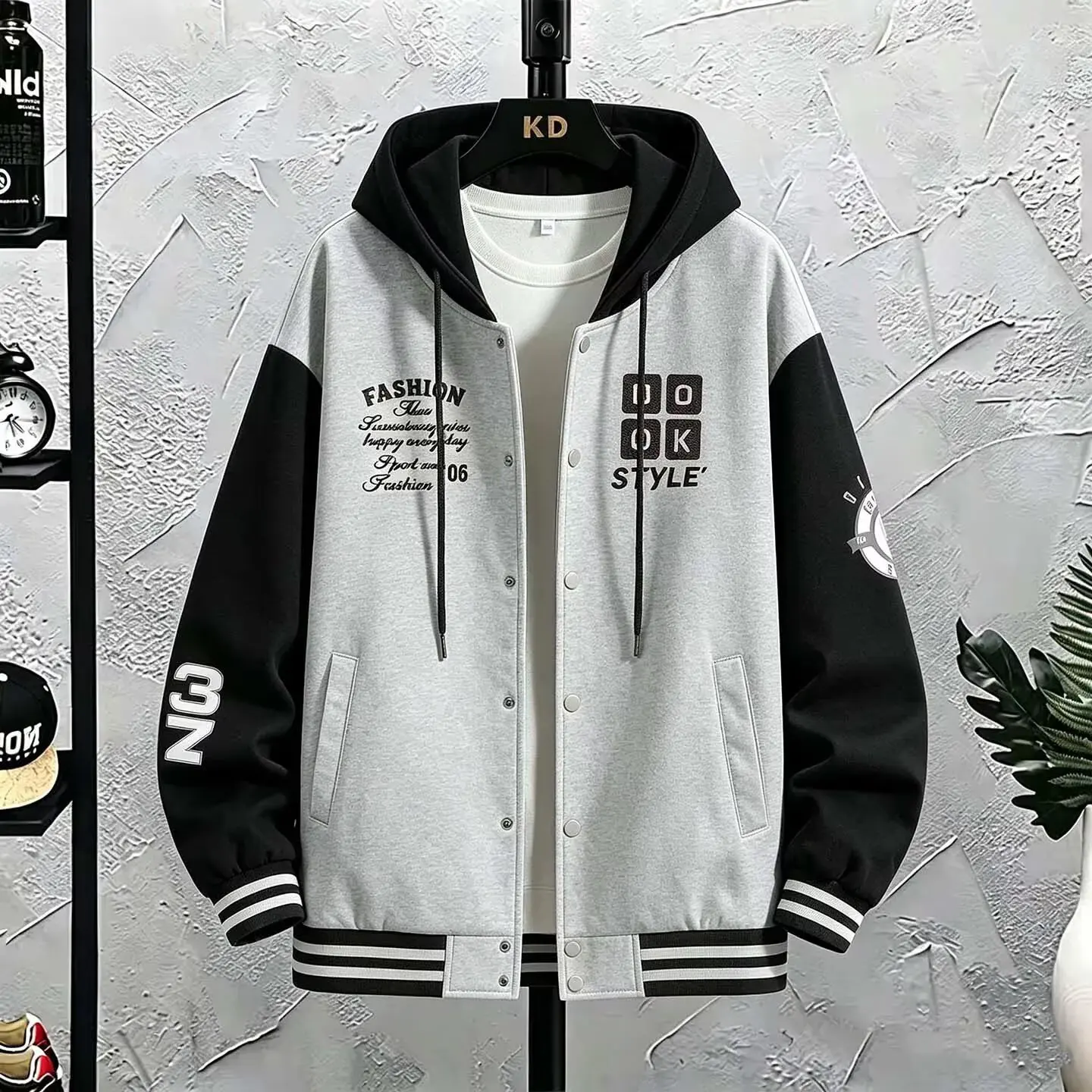 s-6XL Men's Loose Hooded Baseball Jersey Autumn Korean Casual Hooded Jacket Harajuku High Street Fashion Men's Clothing 2026 New
