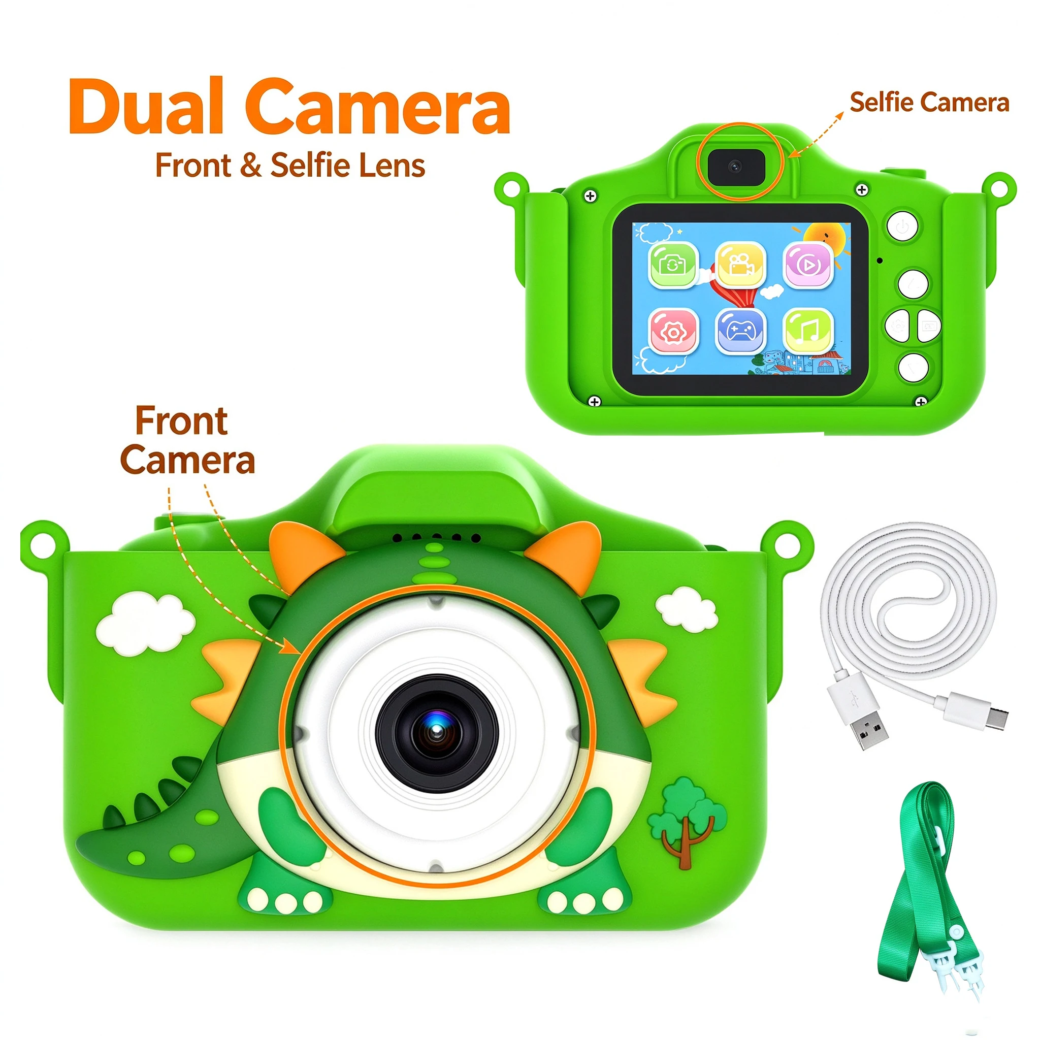 1080P Kids Camera Dual Lens Selfie Digital Camera for Children 12 Pink Styles Video Recorder Toy with Silicone Case Birthday Gif