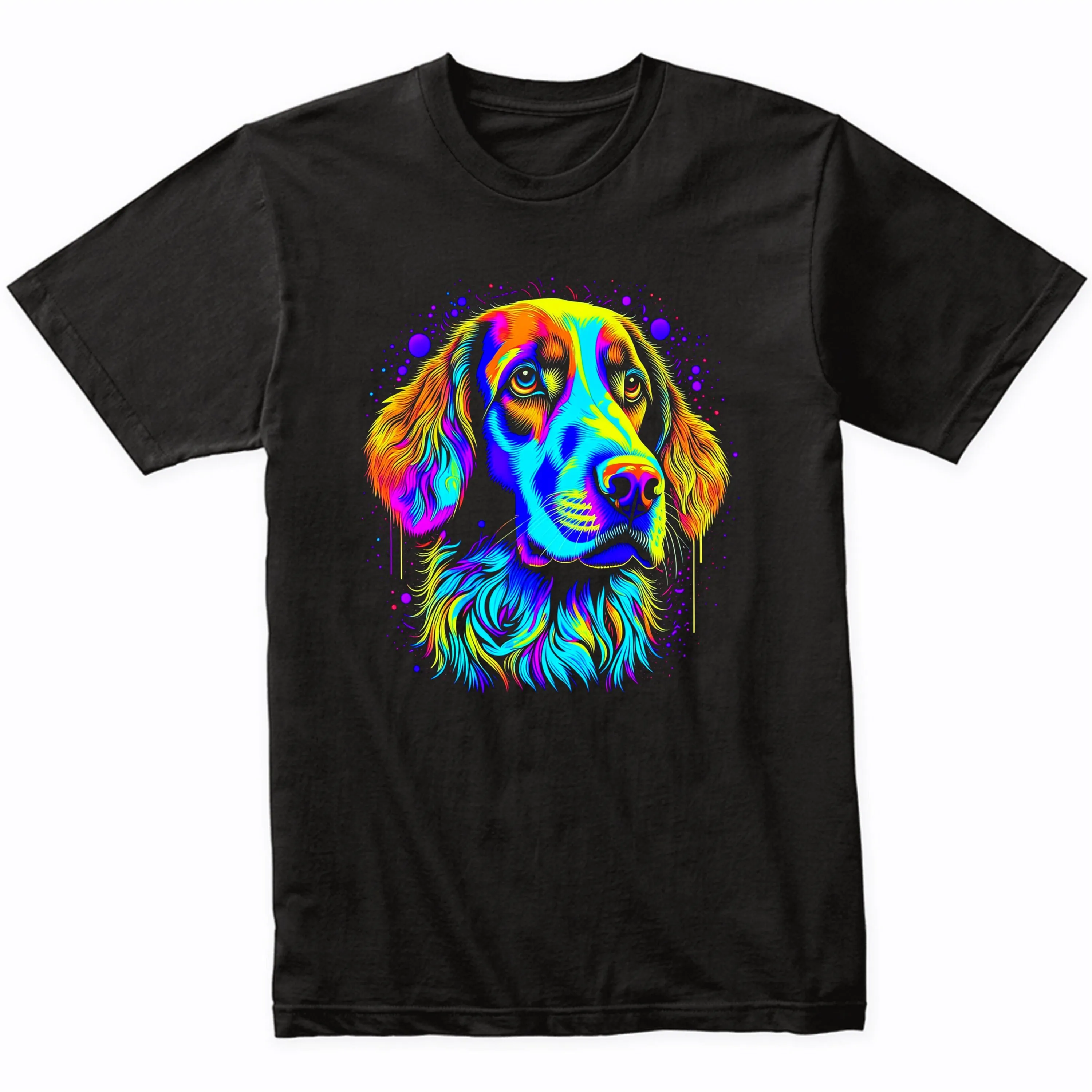 Brittany Psychedelic Dog Art T Shirt Owner Spaniel Vibrant Colorful Bright Watercolor Rainbow