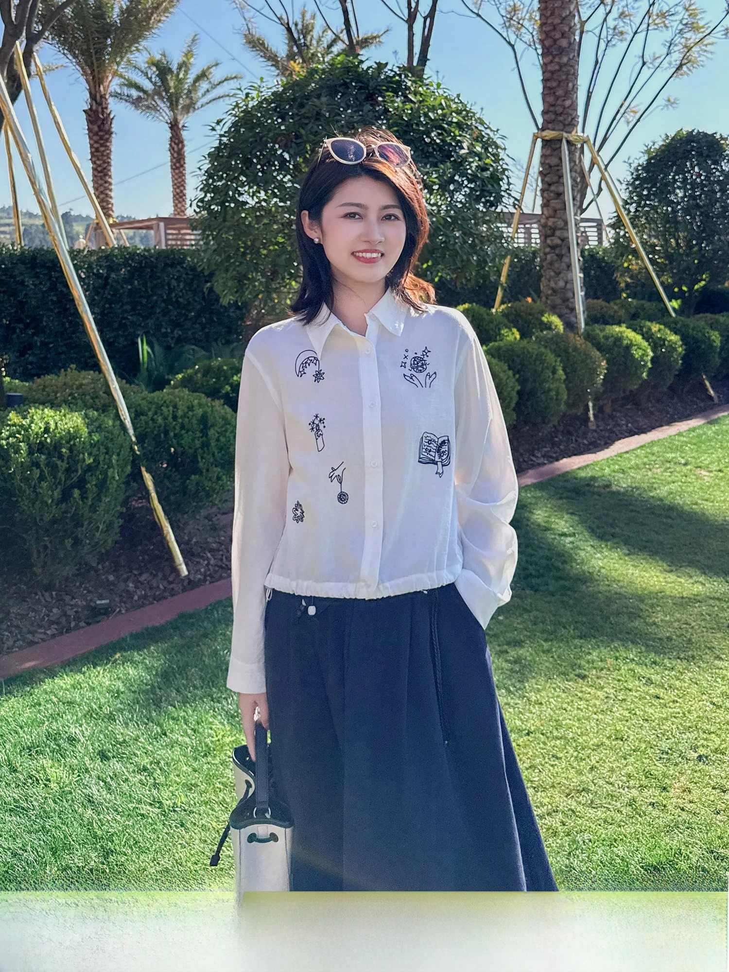 

Zillal Spring Cotton ort irt Casual Sle Collar Embroidered Top Breathable Skin-Friendly Long Sve Women's Blouse