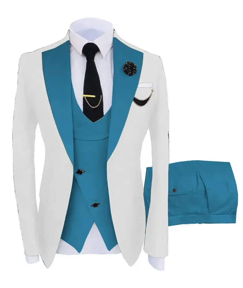 Men suits Casual Business Suit High-end Formal Suits Set Groom Tuxedo Wedding Coustime Homme Luxe(jacket+Vest+Pants)