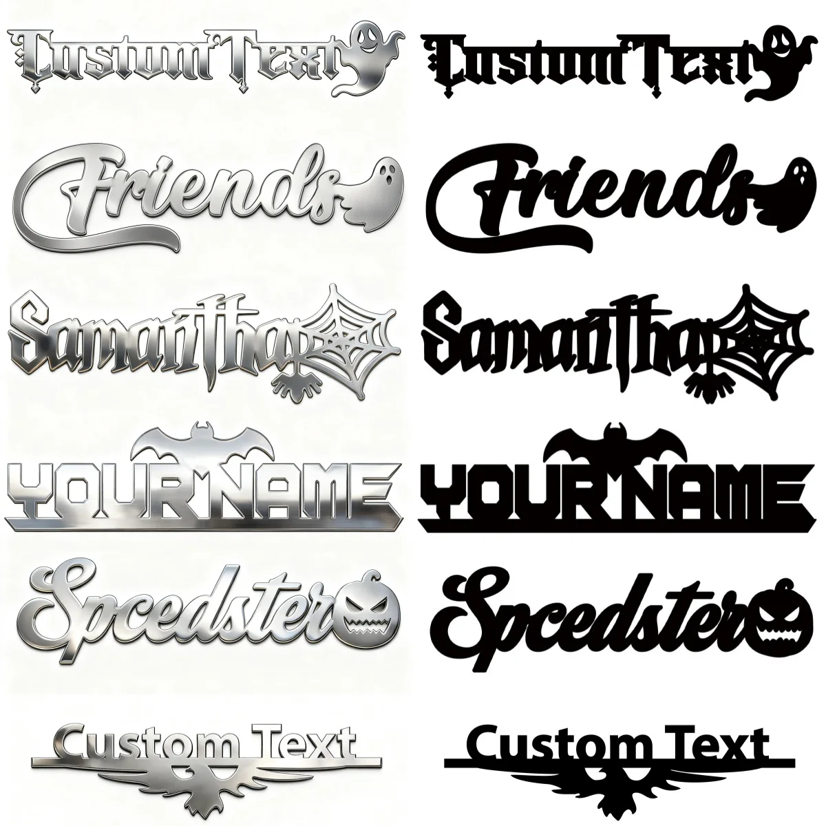 1PC Stainless Steel Custom Text Metal Car Sticker, Halloween Pumpkin Ghost Spider Web Bat Auto Decal, Personalized Badge Emblem