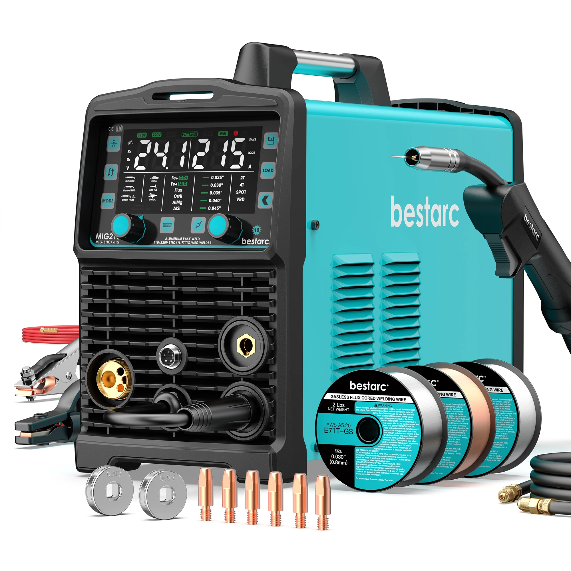 

bestarc 215A MIG Welder 220V Flux Core Gas MIG Stick Lift TIG Aluminum Welding Machine Spool Gun Compatible 7 In 1 Synergy IGBT