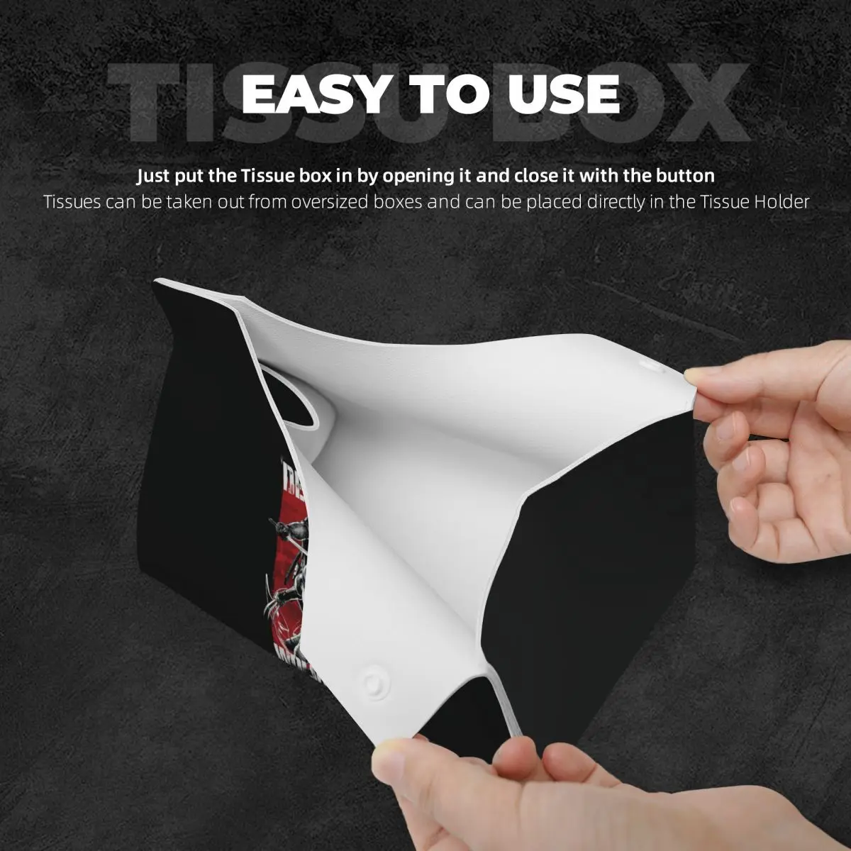 Custom Deadpool Wolverine Anime Facial Tissue Box Cover Rectangular PU Leather Tissue Box Holder for Car Bathroom