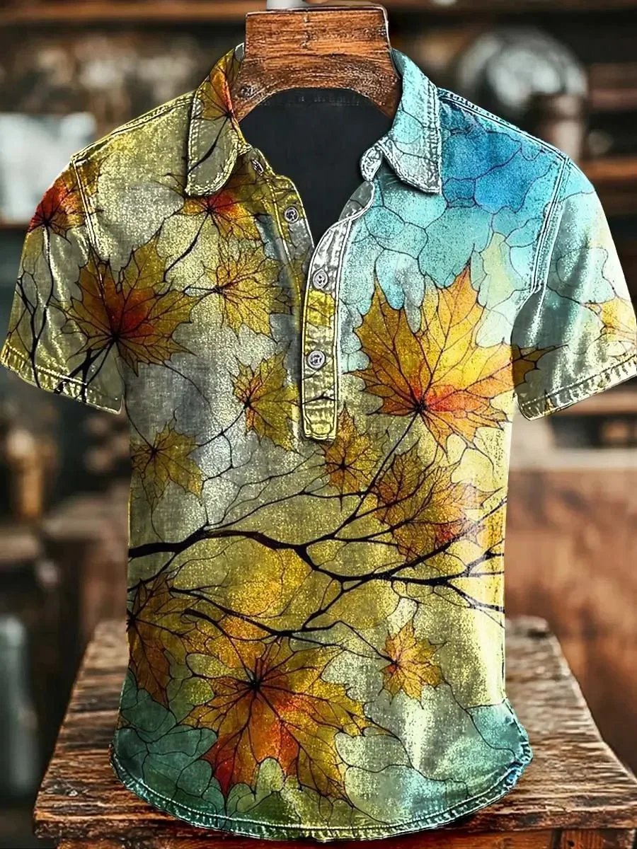 Neues Retro Vintage Batik-Streifenmuster Herren Kurzarm-Poloshirt mit Denim-Stil und lässigem Kragen – Detail 7