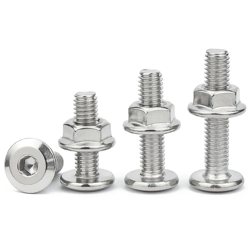 M3M4M5M6M8M10M12 Juego de tornillos y tuercas Allen con cabeza hexagonal plana grande de acero inoxidable 304 para perno de junta de conector de muebles