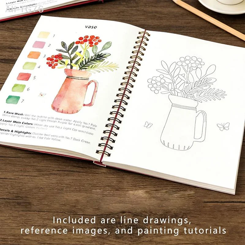 [P] Spiral Bound Watercolor Flower Workbook Thick Paper Easy Guides For Beginners Daily Art Practice