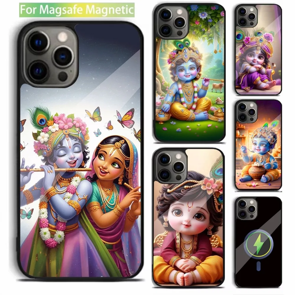 Indian God Lord Krishna Phone Case For iPhone 16,15,14,13,12,11,Plus,Pro,Max,Mini Magsafe Magnetic Wireless Charging