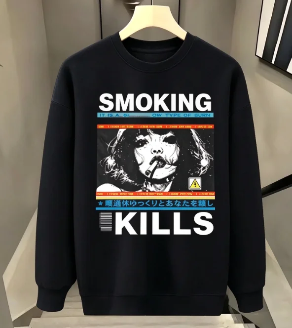 2026 Retro poster printed crewneck hoodie for men and women. American street style loose heavyweight pullover top.