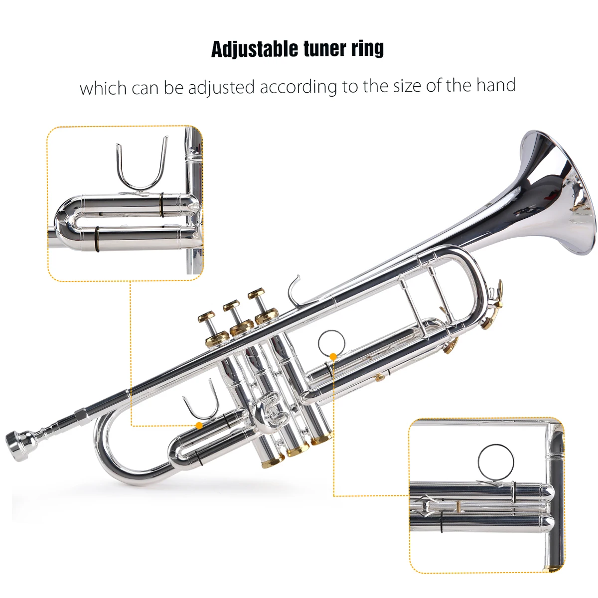 Prefessional Bb Trumpet Brass Material Silver-Plated Surface Beautiful Shell Buttons Wind Instrument with 5C Mouthpiece Carry Ba