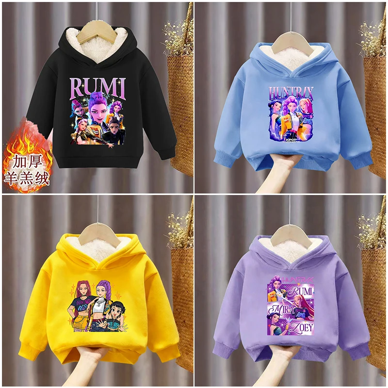 

Kpop Demon Hunters Children Pullover Hoodies Girl Baby Kawaii Anime Pattern Lamb Wool Sweatshirt Winter Warm Clothing Tops Gift