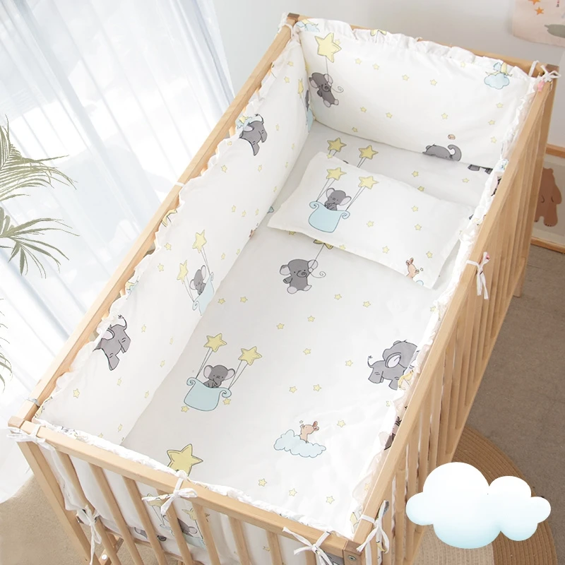 

5Pcs Baby Bumper Crib Baby Bedding Anti-collision Crib Sheet Unisex Breathable (4Bumpers+Sheet)