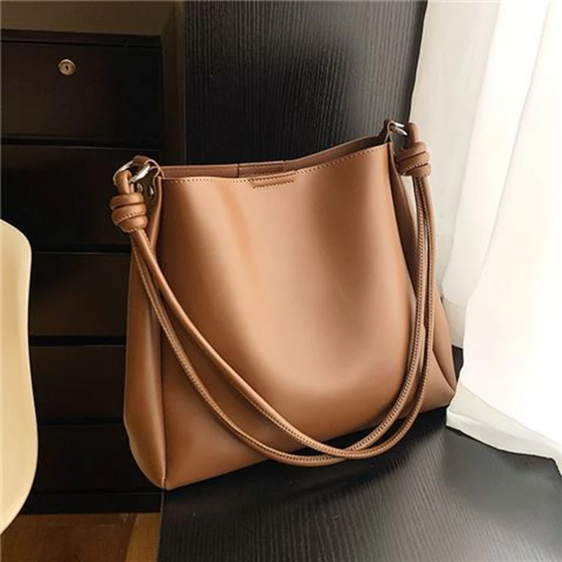 PU Leather Shoulder Bags for Women Solid Tote Hand Bag Female Elegant Purse Handle Bags for Work, Black Brown