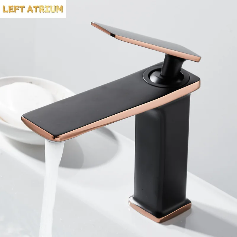 Solid brass white-gold basin mixer tap for hot and cold water Black bathroom sink mixer tap for domestic use