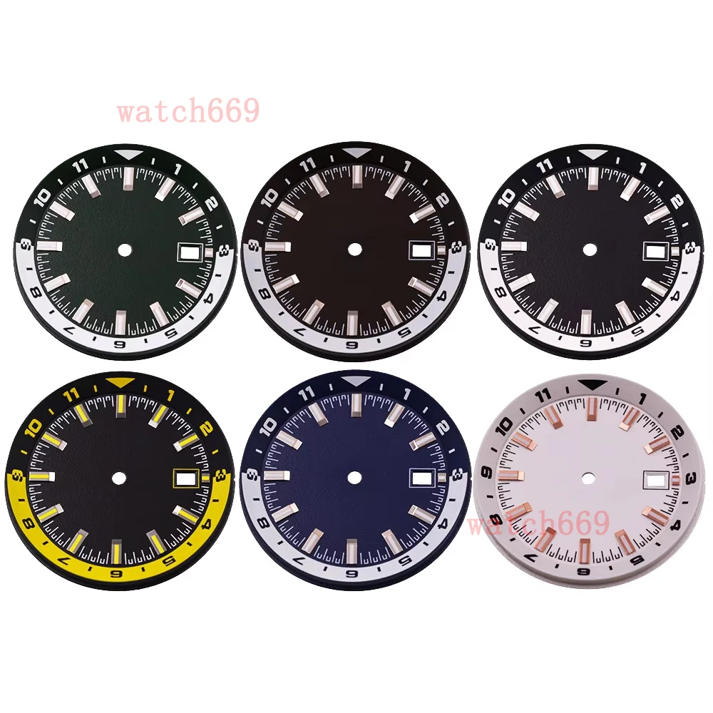 

36,5 мм коричневый/белый/желтый/синий/черный/зеленый циферблат для часов зеленый светящийся подходит для NH35 NH36 аксессуары для часов с механизмом