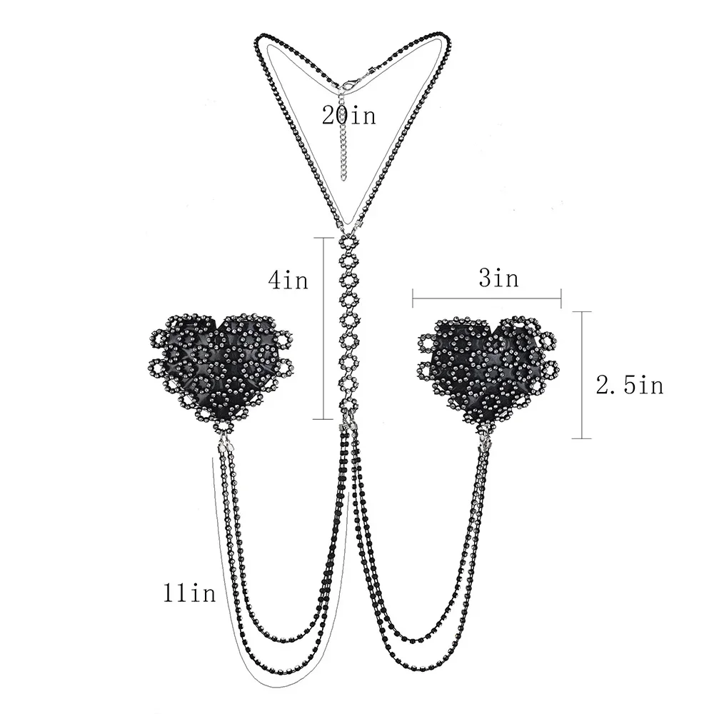 Rhinestone Decorative Nipple Pasties Women\'s Sexy Choker Collar Body Chain Silicone Self-Adhesive Reusable Nipple Cover Stickers