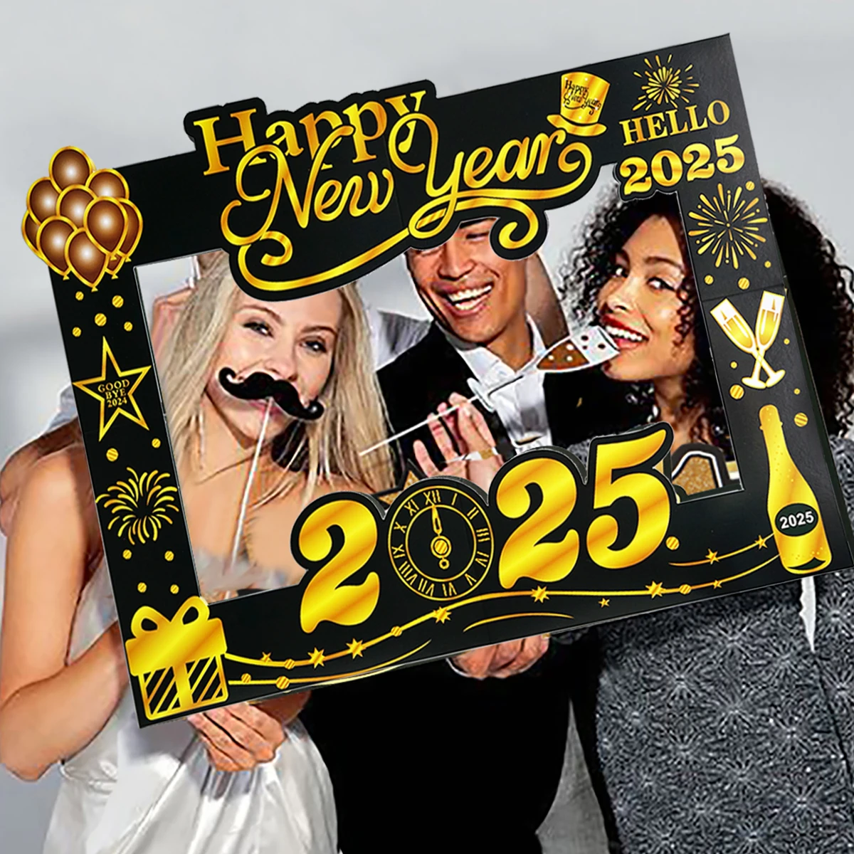 1pcs 2025 Happy New Year Paper Paper Photo Frame 10pcs Paper Photo Booth Props Family Eve Party Decorations Photobooth