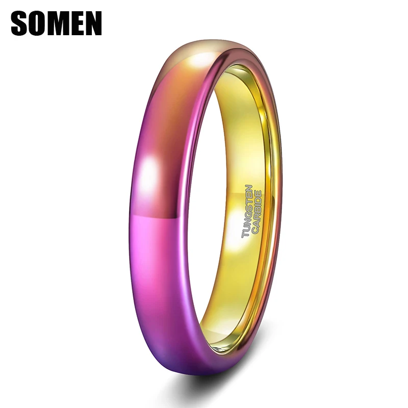 Somen 2mm/4mm Rainbow Polished Tungsten Arc Ring Dla Mężczyzn Kobiet Kolorowa Skośna Gładka Powierzchnia