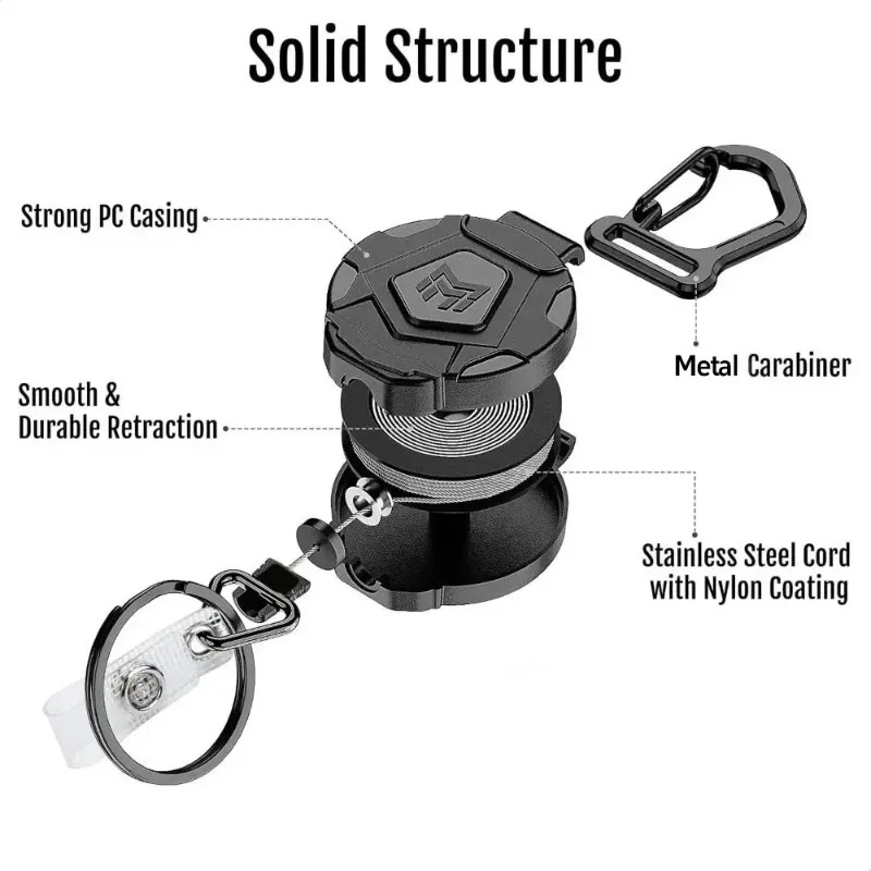Steel Retractable Cord Keychain Anti Theft ID Badge Holder Reel Carabiner Heavy Duty Lanyard Telescopic Keychain image 4