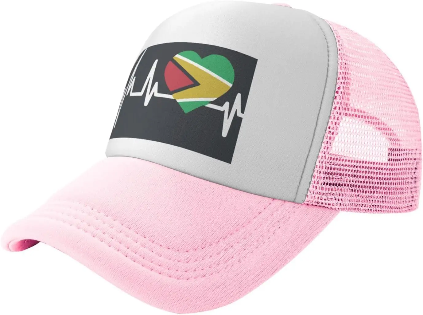 Guyana Heartbeat Flag Funny Unisex Adjustable Summer Outdoor Adult Mesh Baseball Hat Truck Hat for Men Women Sun protection