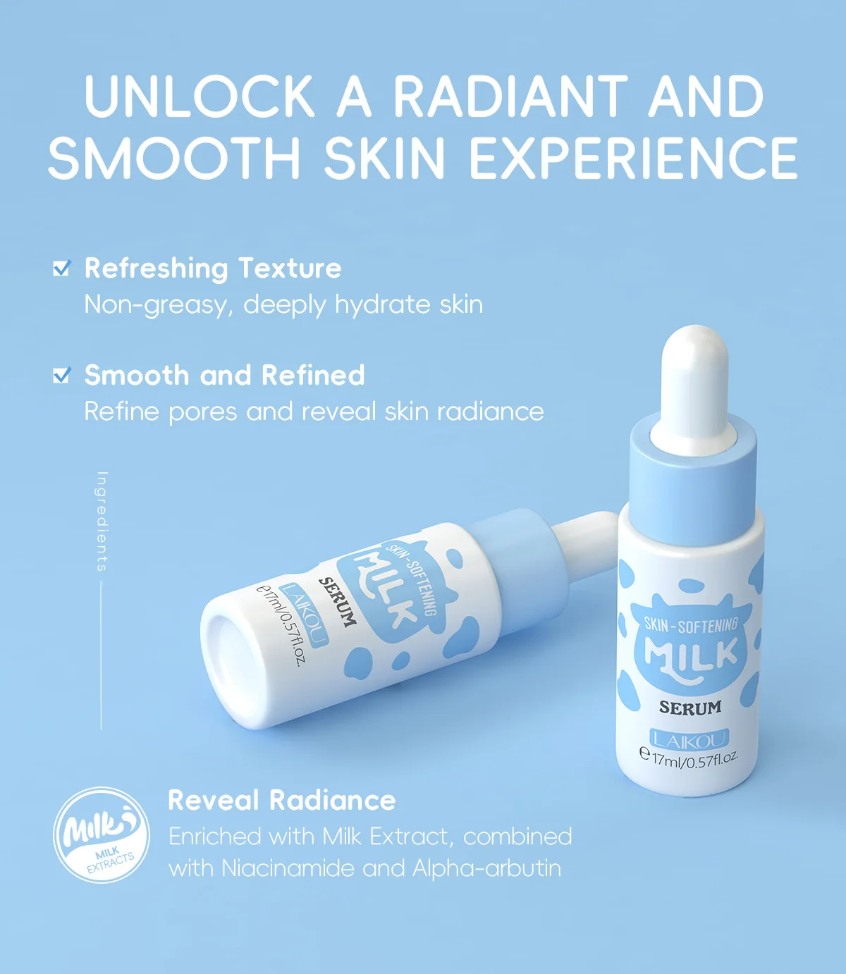 LAIKOU Milk Serum Facial Brightening Essence Shrink Pores Hydrating Moisturizing Treatment Repair Serum Skin Care 17ml view 6