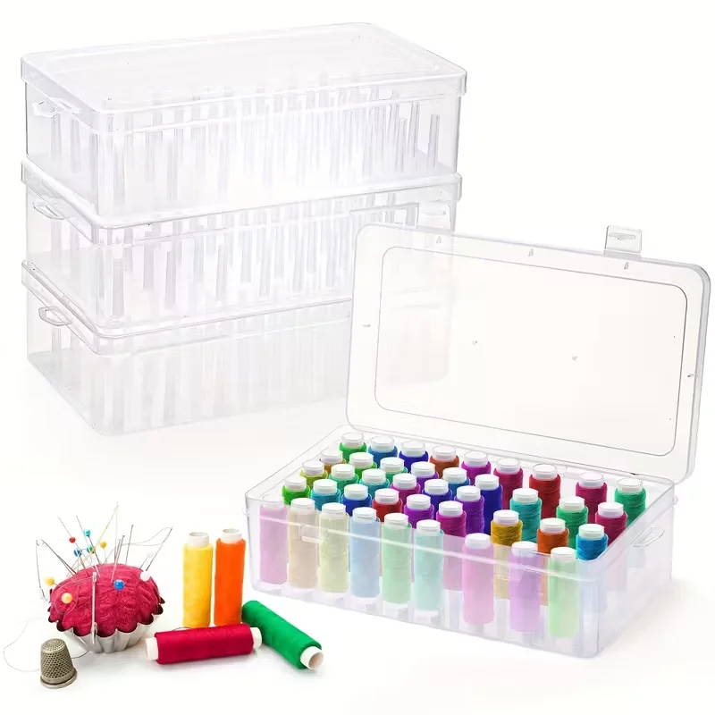 42-Compartment Craft Organizer Box. Clear, Heavy-Duty Case for Sewing Machine Supplies. Secure Lid, Portable for Travel
