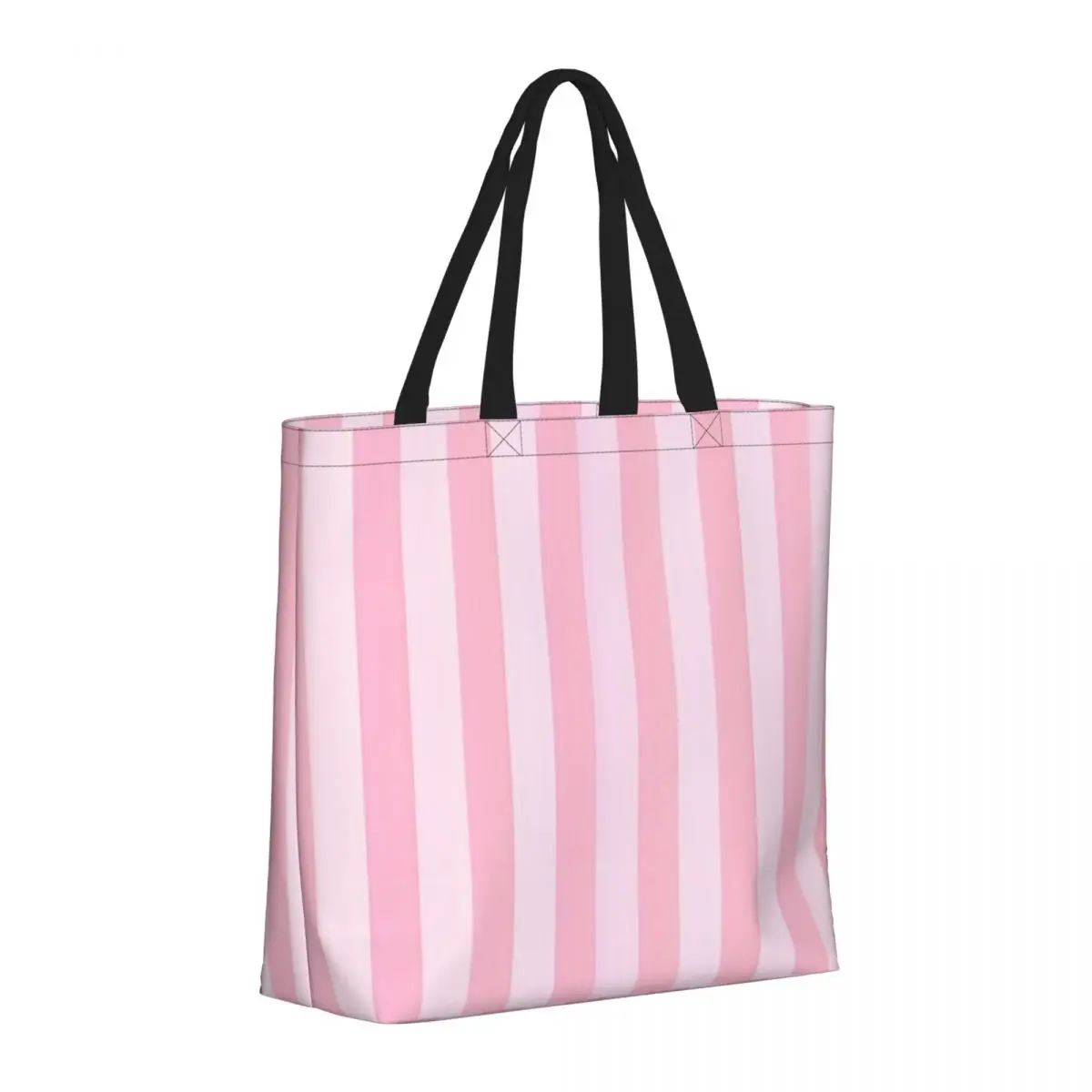 Pink White Stripe Ladies' tote bag, shoulder shopping bag, used for daily shopping, durable and waterproof