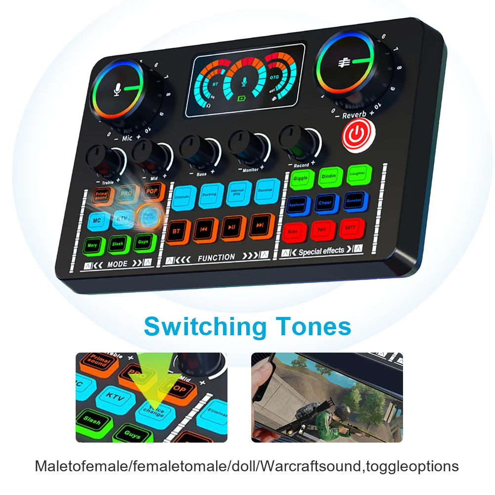 Live Sound Card Podcast Production Studio Equipment Bluetooth-Compatible Sound Mixer Board Noise Reduction for Streaming/Gaming