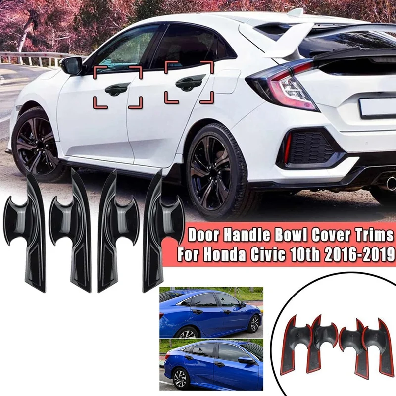 

For 10Th Gen Civic ABS Exterior Door Handle Bowl Cover Trims For Honda Civic 2016-2021 Gloss Black